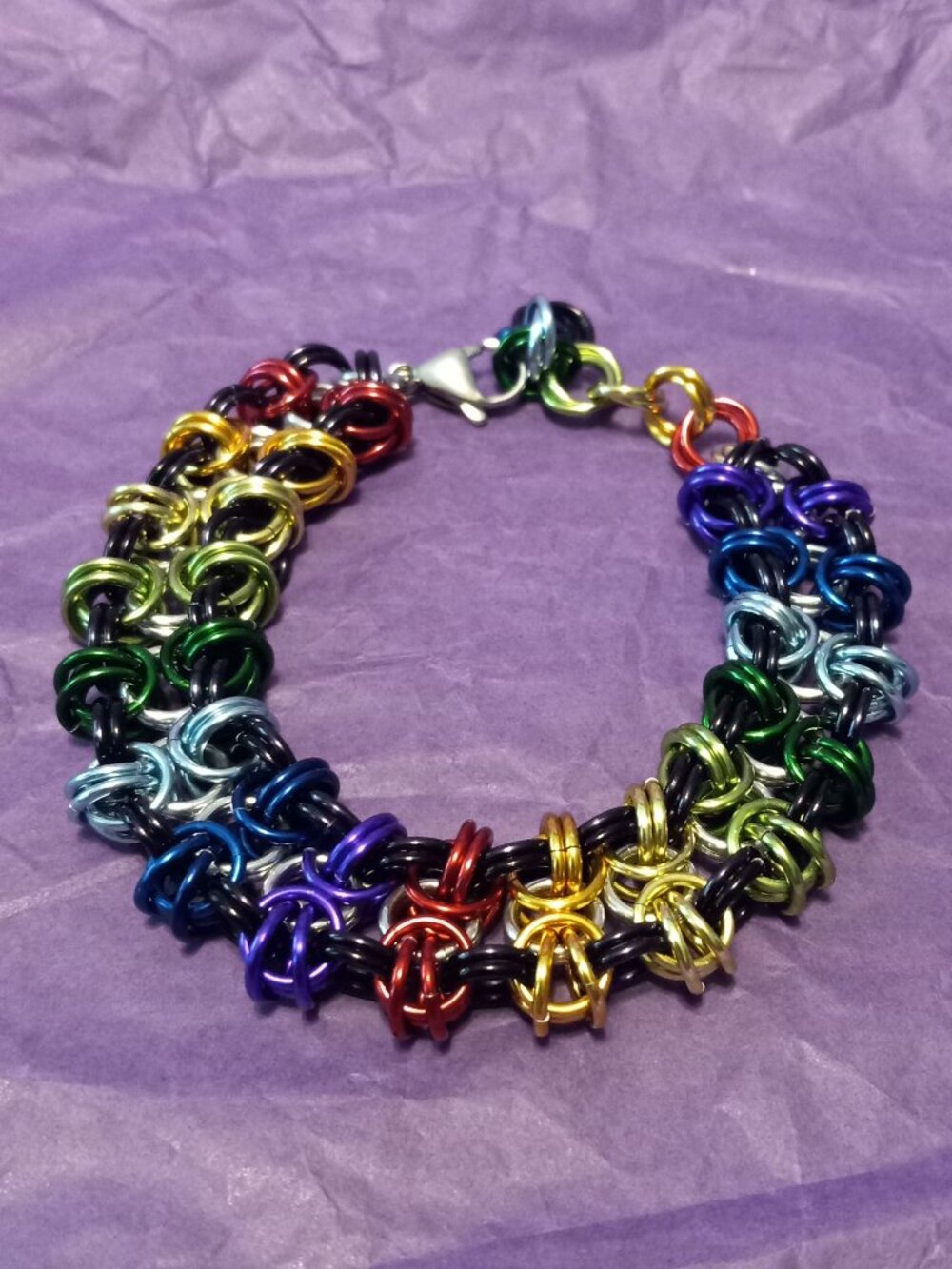 Rainbow Byz Butterflies weave Chain Mail bracelet